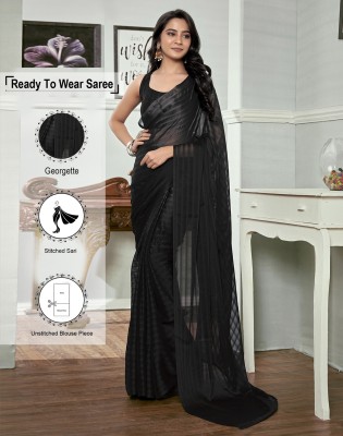 Satrani Dyed, Solid/Plain Bollywood Georgette Saree(Black)