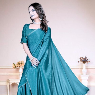Infyshopy Fashions Solid/Plain, Self Design Bhagalpuri Georgette Saree(Blue)
