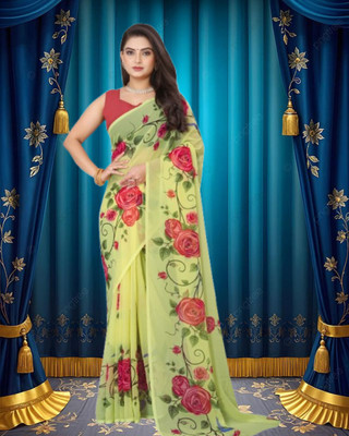 Jayu Embroidered Leheria Georgette Saree(Yellow)