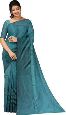 saree star Woven Handloom Pure Cotton Saree(Dark Green)