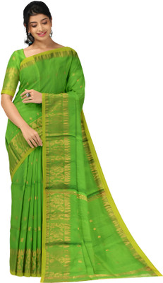 saree star Self Design Tant Cotton Silk Saree(Green)