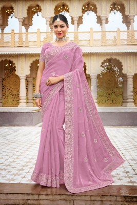 Laxmipati Sarees Embroidered Bollywood Chiffon Saree(Pink)