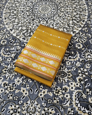 Ss sarees Woven, Temple Border Sambalpuri Silk Blend Saree(Mustard, Red)