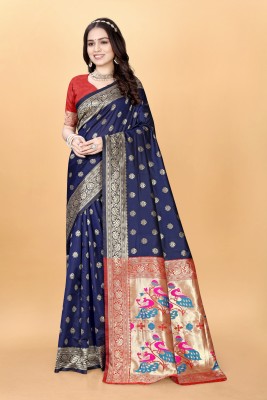 signagraph Woven, Embroidered Kanjivaram Satin, Pure Silk Saree(Dark Blue)