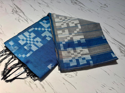 ROY SAREE CENETR Geometric Print, Woven Bollywood Pure Cotton Saree(Light Blue)