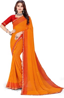 TINA FASHION Printed Leheria Georgette Saree(Yellow)