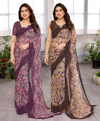 Moda Rapido Printed Bollywood Georgette Saree(Pack of 2, Multicolor)