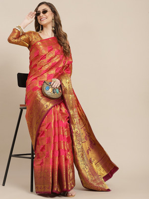 Divastri Self Design, Printed, Embroidered, Woven Banarasi Jacquard, Cotton Silk Saree(Pink)