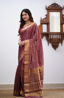 Anjaneya Sarees Woven Kanjivaram Silk Blend Saree(Purple)