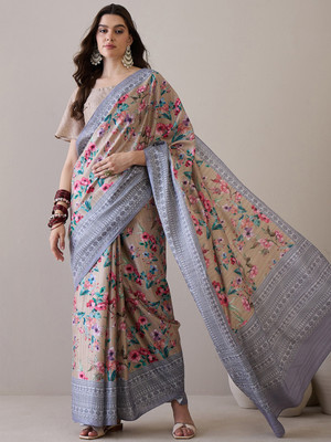 Tasrika Printed Daily Wear Silk Blend Saree(Beige)