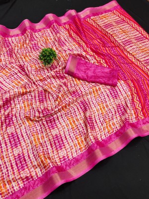 DRAVYA WOMEN Printed Mysore Tussar Silk Saree(Pink)