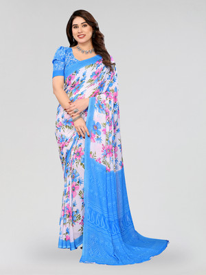 Moda Rapido Printed Daily Wear Georgette Saree(Blue, White)