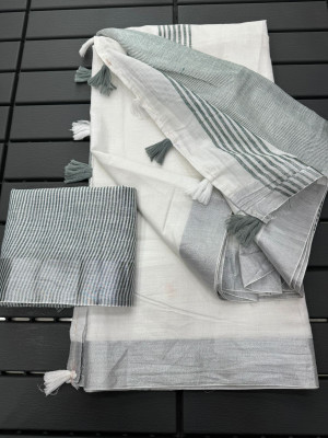 MM VENTURE Striped Handloom Pure Cotton Saree(Grey)