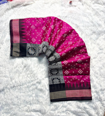 Saree Destination Temple Border, Woven Sambalpuri Art Silk Saree(Pink)
