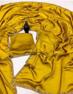 Shree Hari creation Solid/Plain Bollywood Georgette Saree(Yellow)