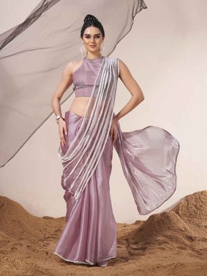 Tikhi Imli Embellished Bollywood Satin Saree(Pink)