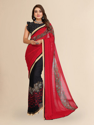 kashvi sarees Paisley, Floral Print Daily Wear Georgette Saree(Black, Red)