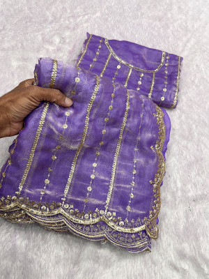 STITCH N SOLUS Embellished, Woven, Self Design Bollywood Jimmy choo, Pure Silk Saree(Purple)