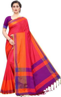 VJ FASHION Solid/Plain Daily Wear Cotton Silk Saree(Red)