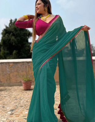 Varda Self Design Daily Wear Georgette Saree(Black)