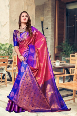 jayant creation Self Design, Woven Banarasi Silk Blend, Jacquard Saree(Pink)