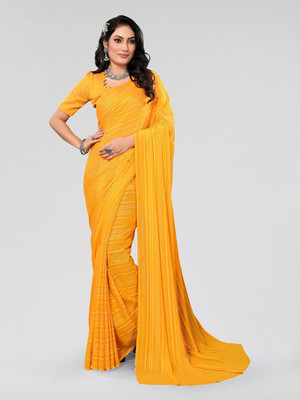 Moda Rapido Striped Daily Wear Satin Saree(Yellow)