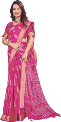 Hanvi Fashions Woven, Floral Print, Self Design, Temple Border Daily Wear Chiffon Saree(Pink)