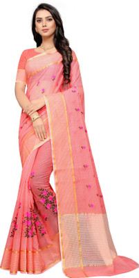 Leeza Store Embroidered Daily Wear Net Saree(Pink)