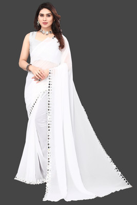 Radhika Creation Embellished Bollywood Georgette, Chiffon Saree(White)