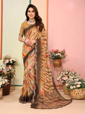 AAI LAXMI CREATION Digital Print, Printed Daily Wear Georgette Saree(Yellow)