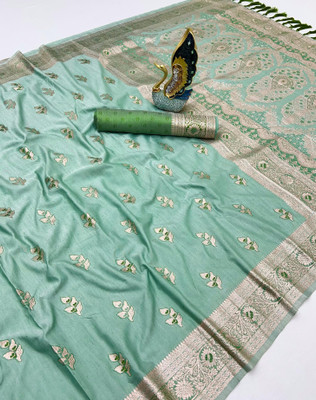 Tasrika Woven Banarasi Cotton Silk Saree(Light Green)