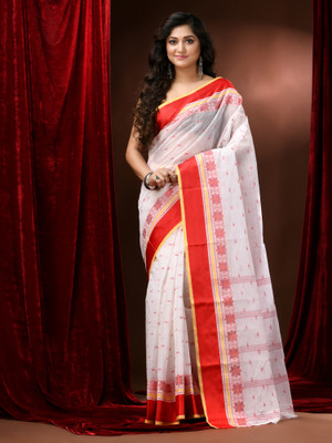 Ruuprekha Self Design Tant Cotton Blend Saree(Red)