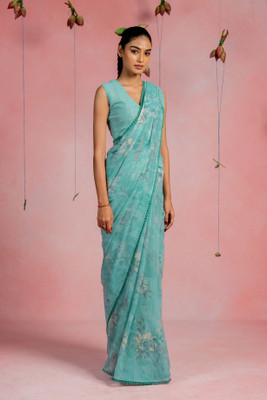 MIRCHI FASHION Printed, Floral Print Daily Wear Georgette, Chiffon Saree(Light Blue, Grey)