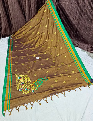 Spewim Woven Bollywood Cotton Blend Saree(Gold)