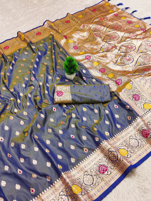Divastri Woven Banarasi Cotton Silk Saree(Dark Blue)