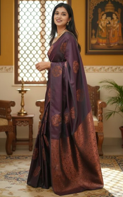 Bindi Woven Banarasi Art Silk Saree(Brown)