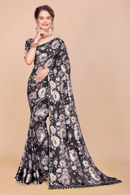 Nandita Printed Bollywood Satin Saree(Black)