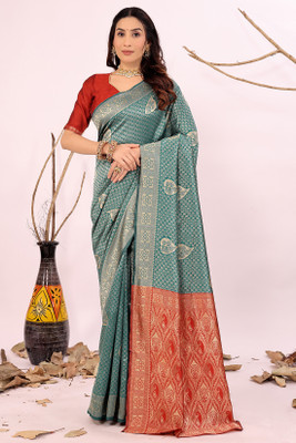 Samai Woven Banarasi Pure Silk Saree(Light Blue)