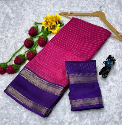 RAAVIENTERPRISE Checkered, Woven Mysore Silk Blend Saree(Pink, Maroon)