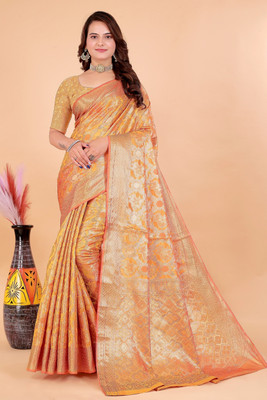 Raj Vivah Printed Kanjivaram Jacquard Saree(Gold)