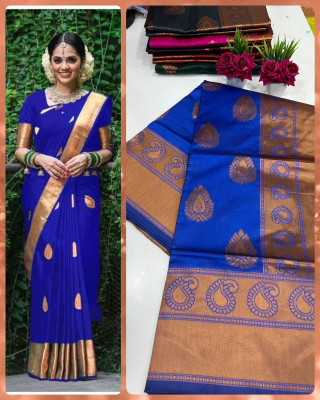 MM VENTURE Self Design Kanjivaram Pure Silk Saree(Blue)