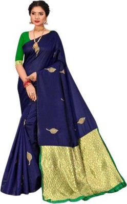 AD Saree Mall Solid/Plain Banarasi Silk Blend Saree(Dark Blue)