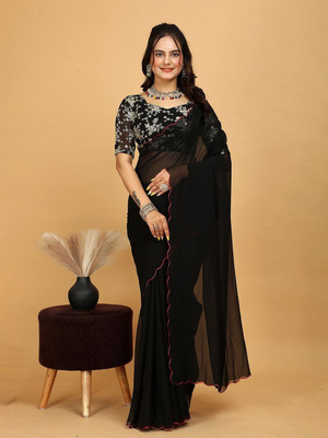 Brahmani Creation Embroidered Bollywood Georgette, Chiffon Saree(Black)