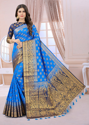 ANGOORI TEXTILES Self Design Banarasi Cotton Silk Saree(Multicolor)