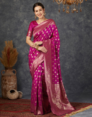 Divastri Woven Kanjivaram Silk Blend, Jacquard Saree(Pink)