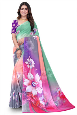 Pemal Designer Digital Print Bollywood Georgette Saree(Pack of 2, Multicolor)