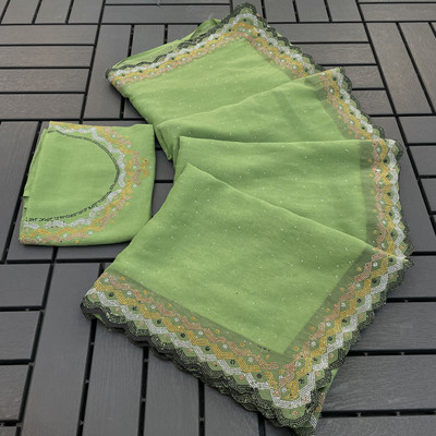 HouseOfCommon Embellished Bollywood Organza Saree(Light Green)