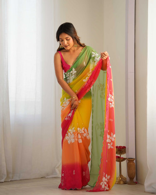 LeeliPeeri Designer Embellished Bollywood Georgette Saree(Multicolor)