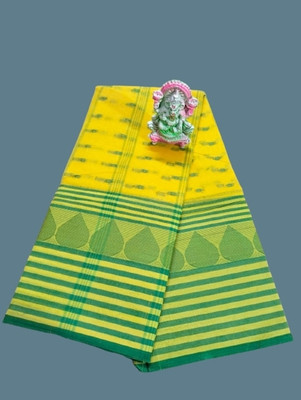 Traditional Sare Self Design Tant Pure Cotton Saree(Light Green, Yellow)