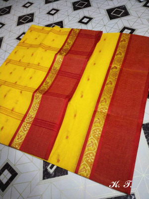 GHOSH TEXTILE Self Design Tant Cotton Blend Saree(Multicolor)